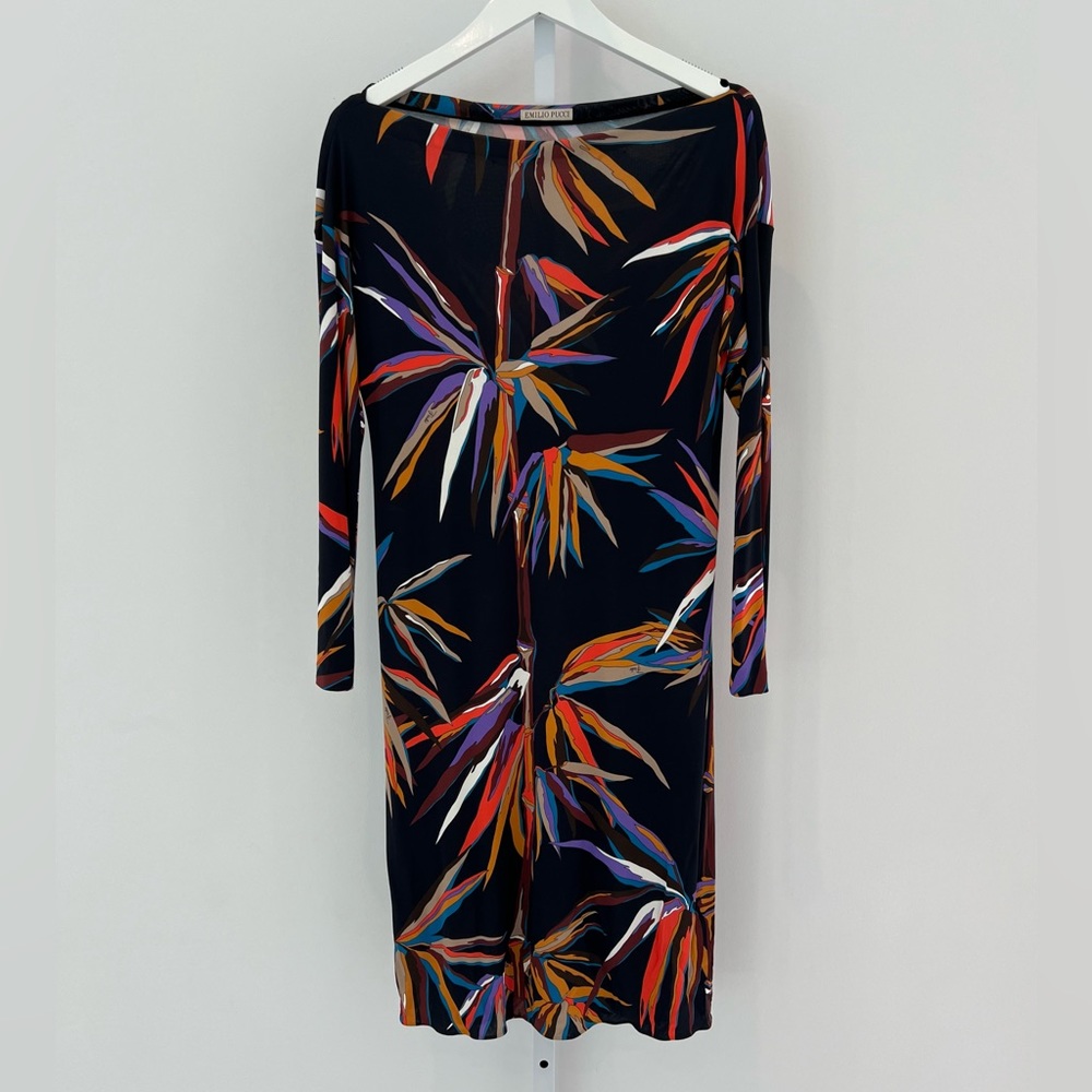 EMILIO PUCCI BLACK MULTI BAMBOO DRESS MODEL 71RL51 SIZE IT 44 / US 10 NWOTS!